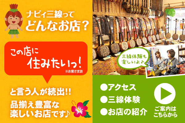 ナビィ三線ってどんなお店?この店に住みたいっ!という人が続出する品揃え豊富な三線好きの聖地です!●アクセス●三線体験●お店の案内はこちらから