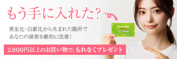 もう手に入れた？黄金比・白銀比から生まれた勘所であなたの演奏を劇的に改善2,000円以上のお買い物でもれなくプレゼント